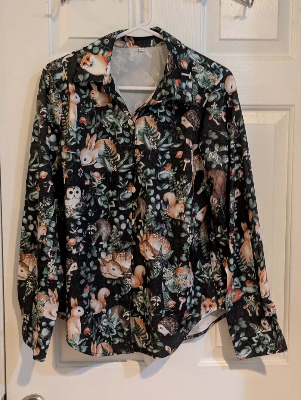Black Woodland Animals Button-Up Shirt